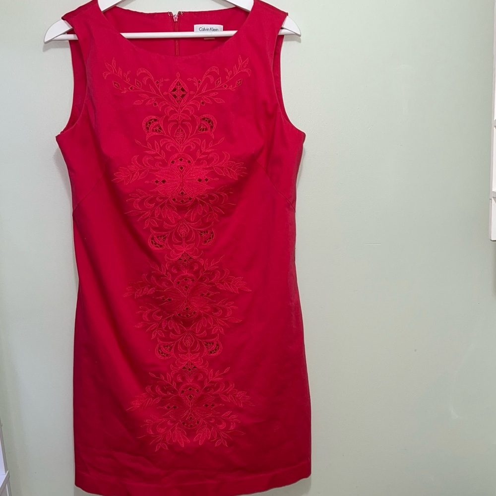 Calvin Klein Embroidered Sheath Dress Dark Pink Sz 10